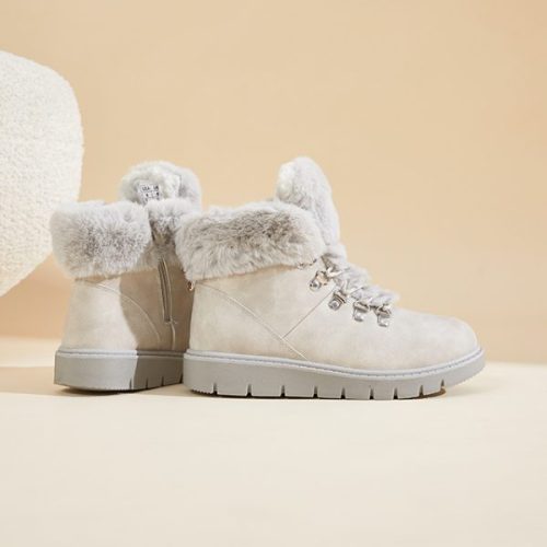 Grey Synthetic Leather Winter Boots with Faux Fur Lining – Durable, Comfortable Casual Shoes - Image 7