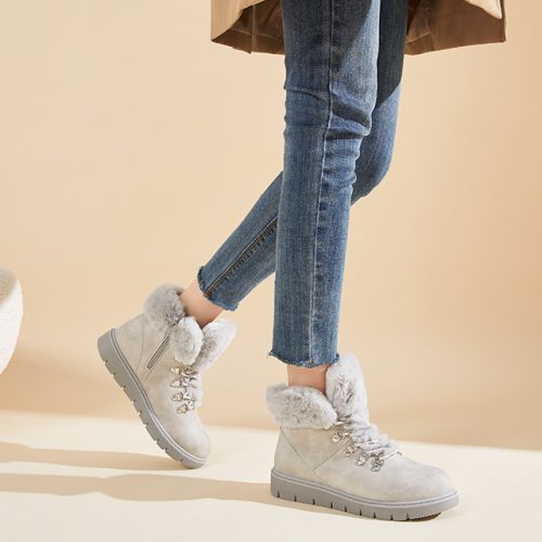 Grey Synthetic Leather Winter Boots with Faux Fur Lining – Durable, Comfortable Casual Shoes - Image 6