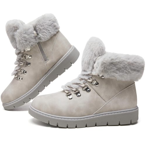 Grey Synthetic Leather Winter Boots with Faux Fur Lining – Durable, Comfortable Casual Shoes - Image 2