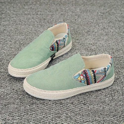 Mint Green Fabric Slip-On Shoes with Geometric Pattern – Comfortable, Stylish & Breathable - Image 2