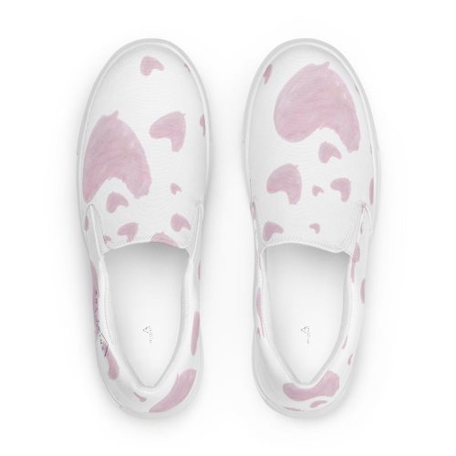 White Fabric Slip-On Shoes with Pink Heart Pattern – Comfortable, Breathable & Stylish - Image 3