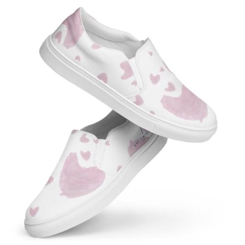 White Fabric Slip-On Shoes with Pink Heart Pattern – Comfortable, Breathable & Stylish - Image 6