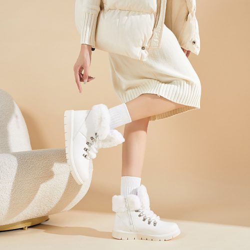 White Synthetic Leather Winter Boots with Faux Fur – Durable, Stylish & Comfortable Casual Footwear - Image 6