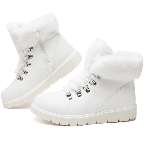 White Synthetic Leather Winter Boots with Faux Fur – Durable, Stylish & Comfortable Casual Footwear - Image 2