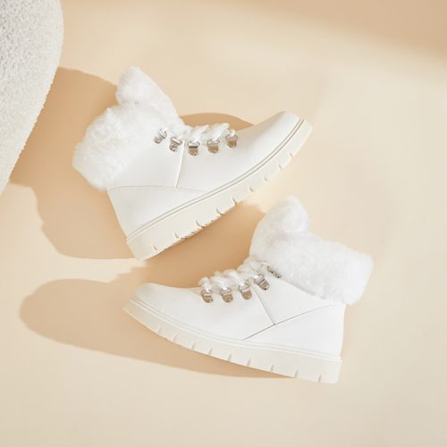 White Synthetic Leather Winter Boots with Faux Fur – Durable, Stylish & Comfortable Casual Footwear