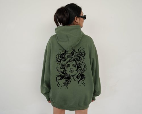 Medusa Snake Face Hoodie – Greek Mythology Sweatshirt for Women, Witchy Goddess Graphic Hoodie, Snake Head Pullover