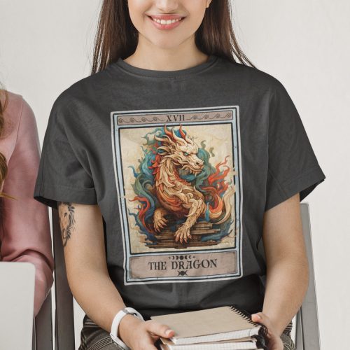 The Dragon Tarot Card T-Shirt – 100% Cotton Zodiac Graphic Tee for Women – Asian Fantasy Art - Image 4
