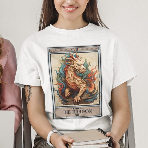 The Dragon Tarot Card T-Shirt – 100% Cotton Zodiac Graphic Tee for Women – Asian Fantasy Art