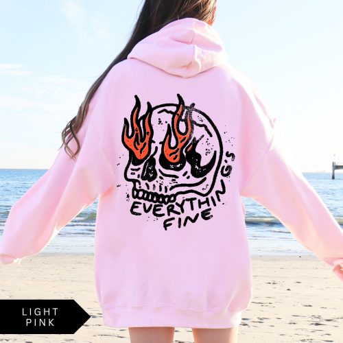 Everything’s Fine Skull Hoodie – Retro Grunge Skeleton Sweatshirt, Vintage Oversized Graphic Hoodie, Trendy Unisex Pullover - Image 4