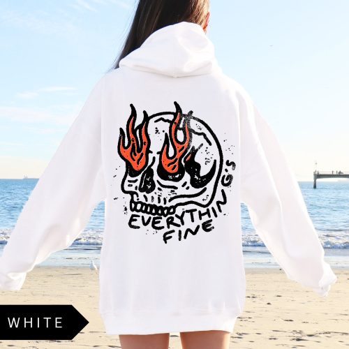 Everything’s Fine Skull Hoodie – Retro Grunge Skeleton Sweatshirt, Vintage Oversized Graphic Hoodie, Trendy Unisex Pullover - Image 5