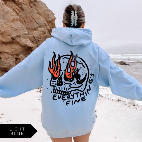 Everything’s Fine Skull Hoodie – Retro Grunge Skeleton Sweatshirt, Vintage Oversized Graphic Hoodie, Trendy Unisex Pullover - Image 6