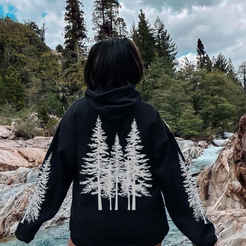 Pine Tree Forest Hoodie – Hiking Graphic Hoodie, Granola Girl Aesthetic Sweatshirt, Oversized Nature Pullover - Image 2