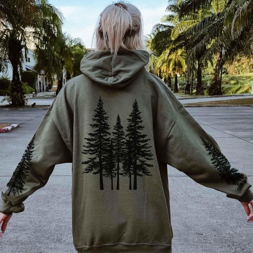 Pine Tree Forest Hoodie – Hiking Graphic Hoodie, Granola Girl Aesthetic Sweatshirt, Oversized Nature Pullover