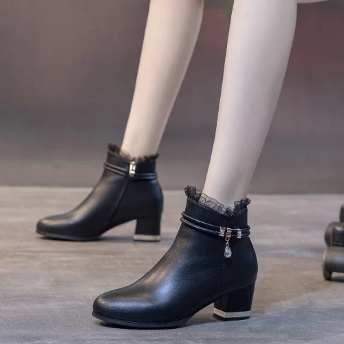 White PU Leather Ankle Boots with Chunky Heel – Stylish, Comfortable & Durable - Image 2