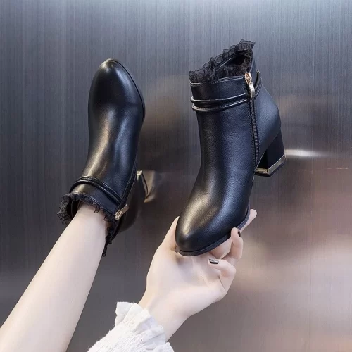 White PU Leather Ankle Boots with Chunky Heel – Stylish, Comfortable & Durable - Image 4