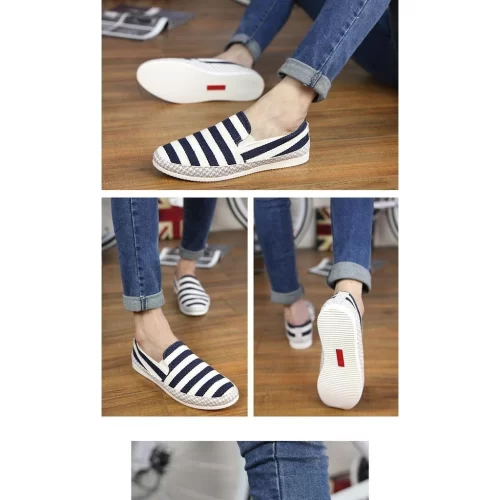 Men’s Slip-On Canvas Shoes – Blue & White Striped, Fashionable, Breathable, Non-Slip Rubber Sole - Image 2