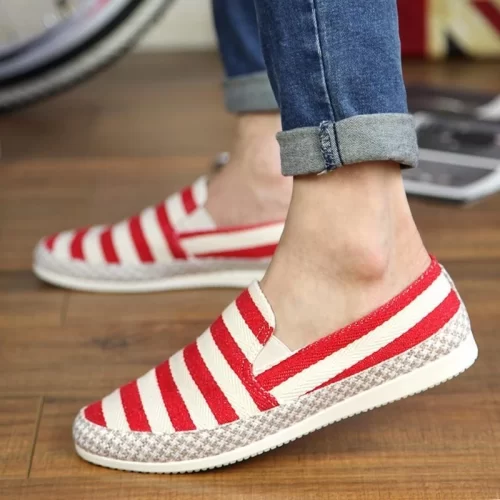 Men’s Slip-On Canvas Shoes – Blue & White Striped, Fashionable, Breathable, Non-Slip Rubber Sole - Image 3