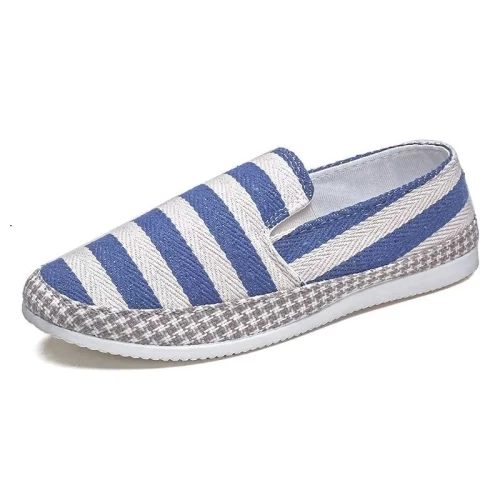 Men’s Slip-On Canvas Shoes – Blue & White Striped, Fashionable, Breathable, Non-Slip Rubber Sole