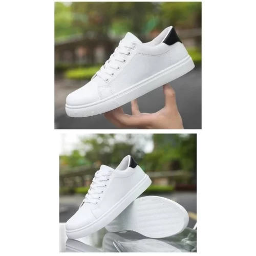 Unisex White Casual Sneakers – Anti-Wear Rubber Sole, Breathable Inner Fabric, Low-Top Lace-Up Design - Image 3