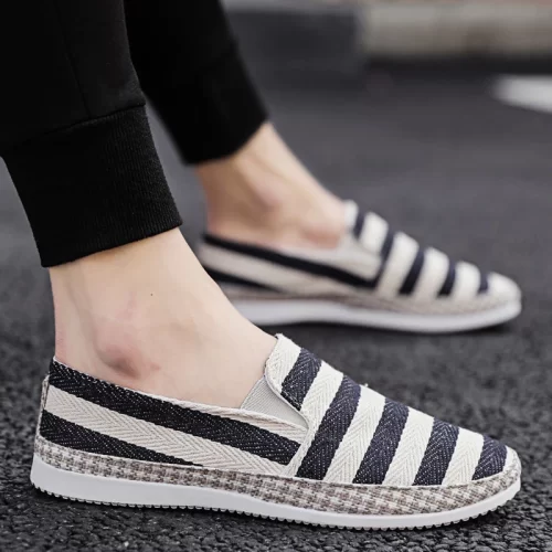 Men’s Slip-On Canvas Shoes – Blue & White Striped, Fashionable, Breathable, Non-Slip Rubber Sole - Image 7